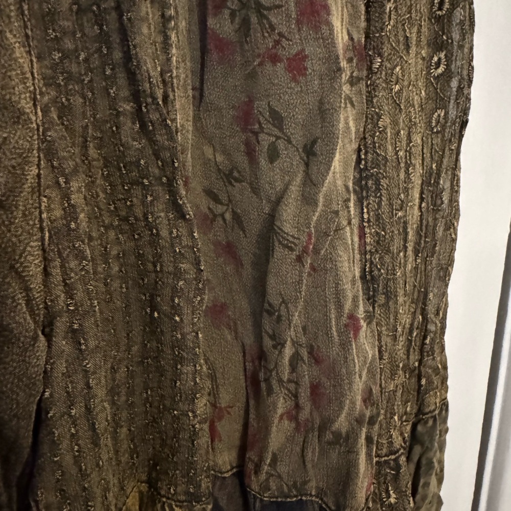 Young Threads. Patchwork Boho Wide-Leg Pants in Olive & Earth Tones - Picture 4 of 4